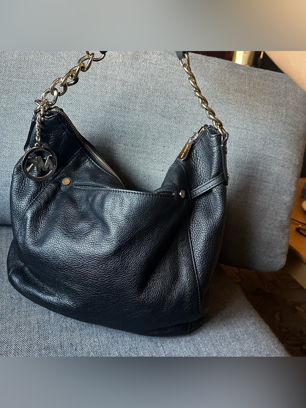 Michael Kors Black Leather Chain-Handle Shoulder Bag